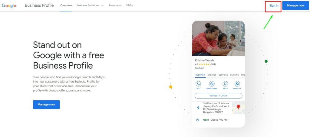 Sign in to Google Business Profile