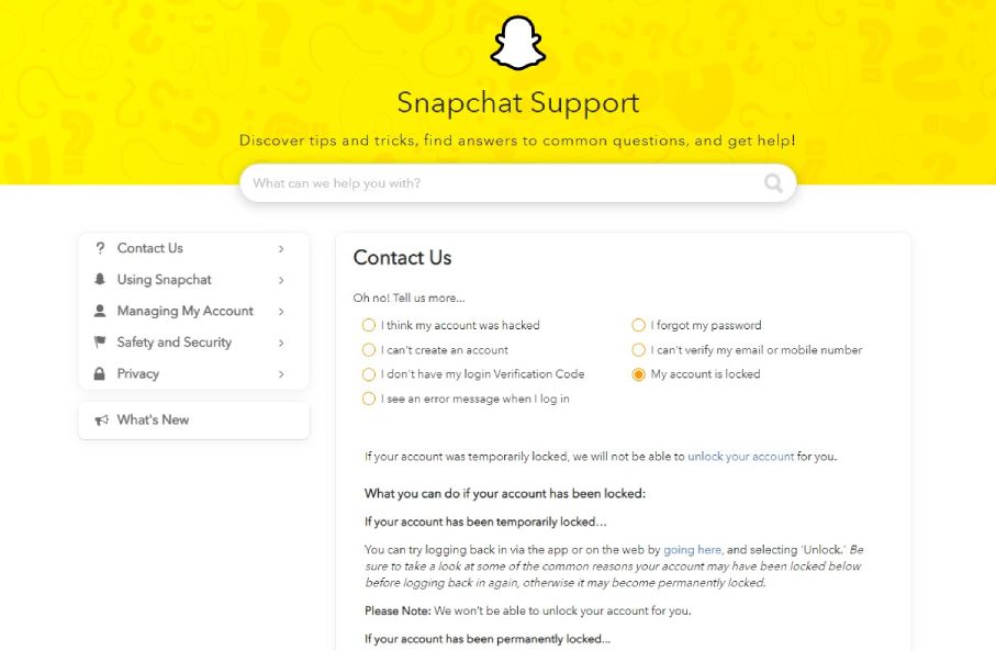 snapchat support