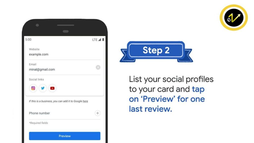 Step 2: Enter the correct information in Google search card