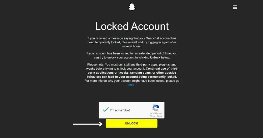 unlock Snapchat account using webpage